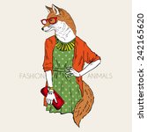 Hand drawn illustration of dressed up fox girl