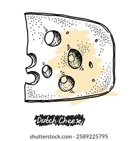 Hand drawn illustration of Dutch cheese Maasdam. Dairy products collection templates for menu design, flyers and brochures. 