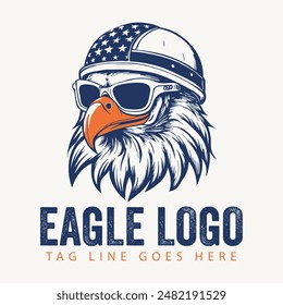 hand drawn illustration of eagle logo with american glasses and helmet