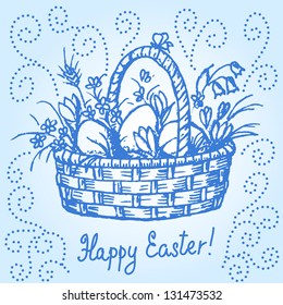 Hand drawn illustration of easter basket in vintage style