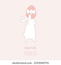 Hand drawn illustration of Easter with  bunny holding a egg.