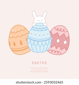 Hand drawn illustration of Easter with  bunny and egg.