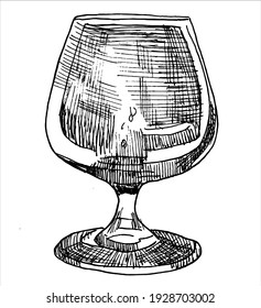 Hand drawn illustration of an elegant brandy or cognac glass using line drawing