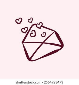 Hand drawn illustration of an envelope with a heart. Suitable for valentine event, presentation, graphic design