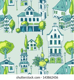 Hand Drawn Illustration of European Street