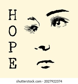 ilustración dibujada a mano de cara humana con texto de esperanza en vector