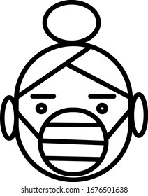 hand drawn illustration of a face in a medical mask