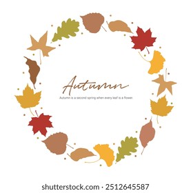 Hand drawn illustration of a fall concept fallen leaves border frame. Surrounded by various colored autumn leave such as fallen leaf, ginkgo leaf, and maple leaf.