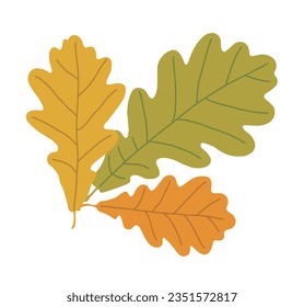 Hand drawn illustration of fallen leaves from trees in fall season. Foliage of various colors is produced.