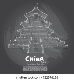 hand drawn illustration of famous place in china on chalkboard