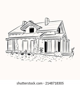 Hand drawn illustration of farmhouse is ready for use 

