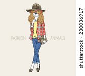 Hand drawn illustration of fashion doggy girl