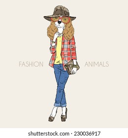 Hand drawn illustration of fashion doggy girl