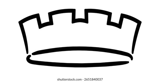 Ilustração desenhada à mão com uma coroa básica, representando monarquia, poder e liderança através de linhas negras e um design minimalista, capturando a essência da realeza e autoridade