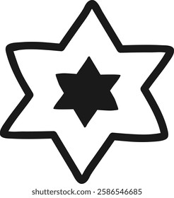 Hand drawn illustration featuring a prominent Star of David nestled within a larger star, symbolizing a strong connection to Jewish heritage, faith, and cultural identity