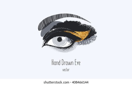 Hand drawn illustration of a female eye.Vector fashion illustration