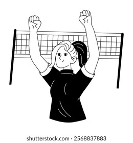 A hand drawn illustration of female player exciting on her victory 

