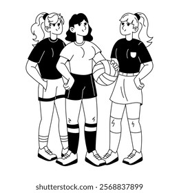 A hand drawn illustration of female volleyball team 

