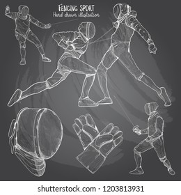 hand drawn illustration of fencing player on blackboard