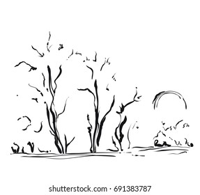 Hand Drawn Illustration Fields Cartoon Landscape Stock Vector (Royalty ...