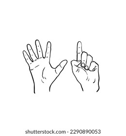 hand drawn illustration of a finger showing the number six on white background