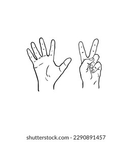 hand drawn illustration of a finger showing the number seven on white background eps 10