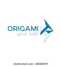 Hand drawn illustration with fish. Vector logo of minimalist origami fish. Logo, sign, emblem for corporate identity. Blue original vector fish. Isolated icon with stylized fish.