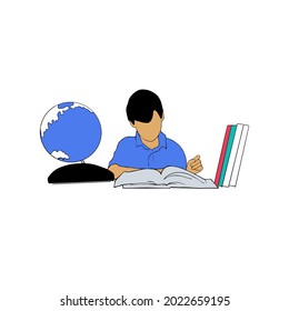 hand drawn illustration, flat design, children studying, reading.literacy International day