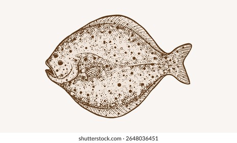 ilustração desenhada à mão de peixes chatos, pregado. adequado para o design do menu do restaurante, produtos de peixes chatos e ilustrações digitais de pregado.