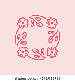 Handgezeichnete Illustration des Blütenelements in Kreisform. Boho-Element für Ihr Design. Abstraktes Poster mit minimalistischer Blume.