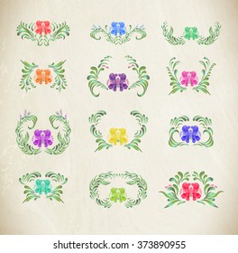 Hand drawn illustration in folk style. Beautiful border with flowers in vintage style. Ukrainian folk art.