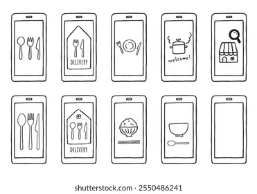 Hand drawn illustration of food delivery with smartphone