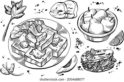hand drawn illustration of hand drawn food element