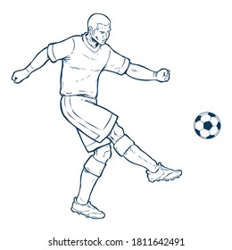 Hand drawn illustration of a football player who shooting a ball.