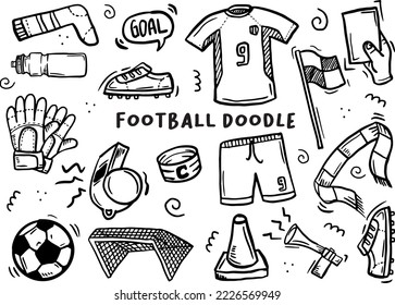 Hand drawn illustration of football thing. Doodles in black and white color.