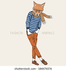 Hand Drawn Illustration Fox Dressed Casual Stock Vector (Royalty Free ...