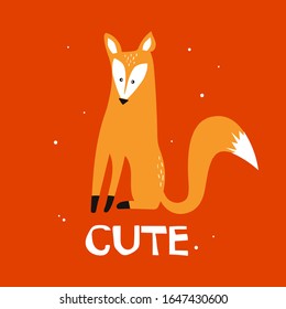 Hand drawn illustration with fox, english text. Cute. Colorful background. Poster design with animal. Decorative backdrop vector. Funny card