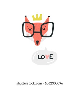 Hand drawn illustration of fox face. Cartoon character for kids, toddlers and babies fashion.