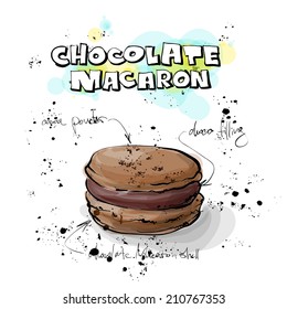 Hand Drawn Illustration Of French MACARON. Vector Collection.