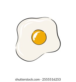 Hand drawn illustration of a fried egg with a bright yellow yolk on a white background vector illustration