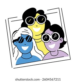 Hand drawn illustration of friends trio frame