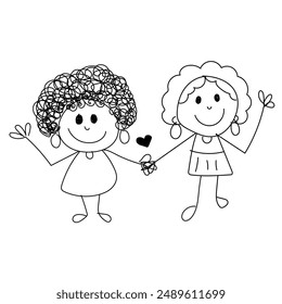 hand drawn illustration of a friends. vector of doodle art.