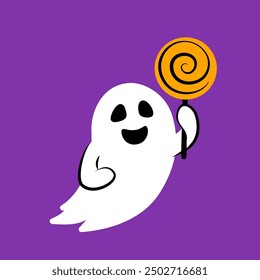 Hand drawn illustration of funny ghost. Cute isolated illustration of ghost for Halloween design