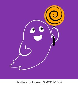 Hand drawn illustration of funny ghost. Cute isolated illustration of ghost for Halloween design