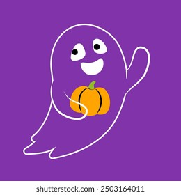 Hand drawn illustration of funny ghost. Cute isolated illustration of ghost for Halloween design