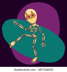 Hand drawn illustration of funny skeletons on bright background, design, element, poster, textile print