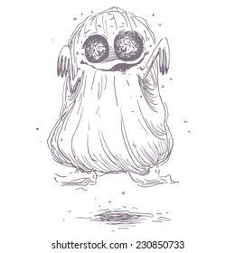 Hand drawn illustration of ghost. Handmade line art