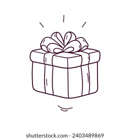 Hand Drawn illustration of gift box icon. Doodle Vector Sketch Illustration