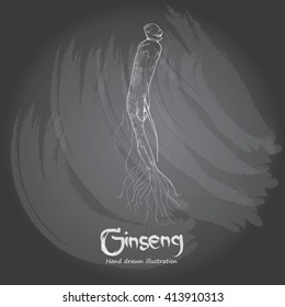 hand drawn illustration of ginseng on chalkboard