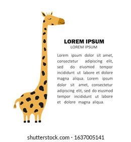 Hand drawn illustration, giraffe and place for text. Colorful background vector. Poster design with animal. Decorative backdrop, good for printing